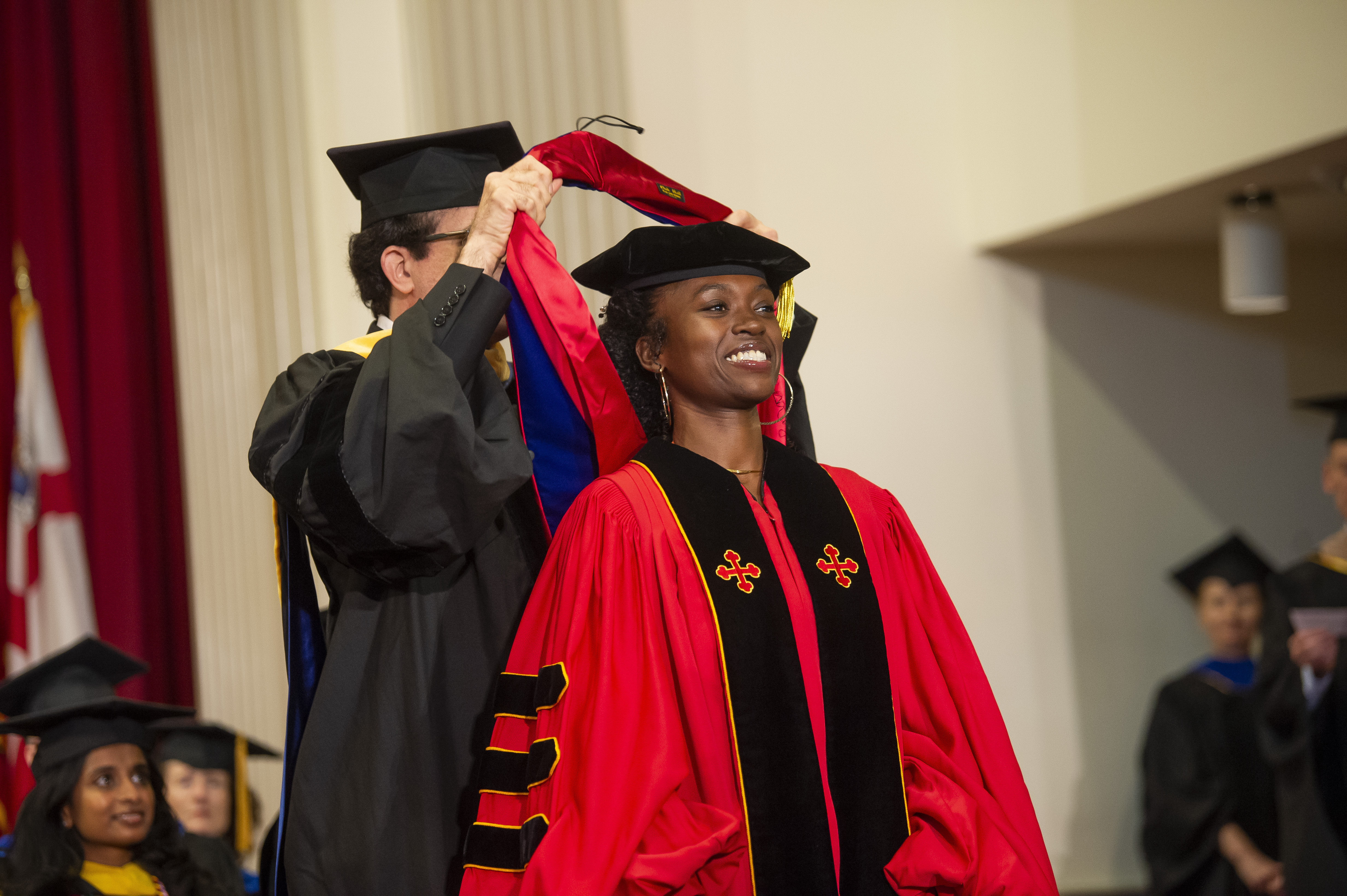 Mathematics Chair Doron Levy hooding Ph.D. graduate Kayla Davie