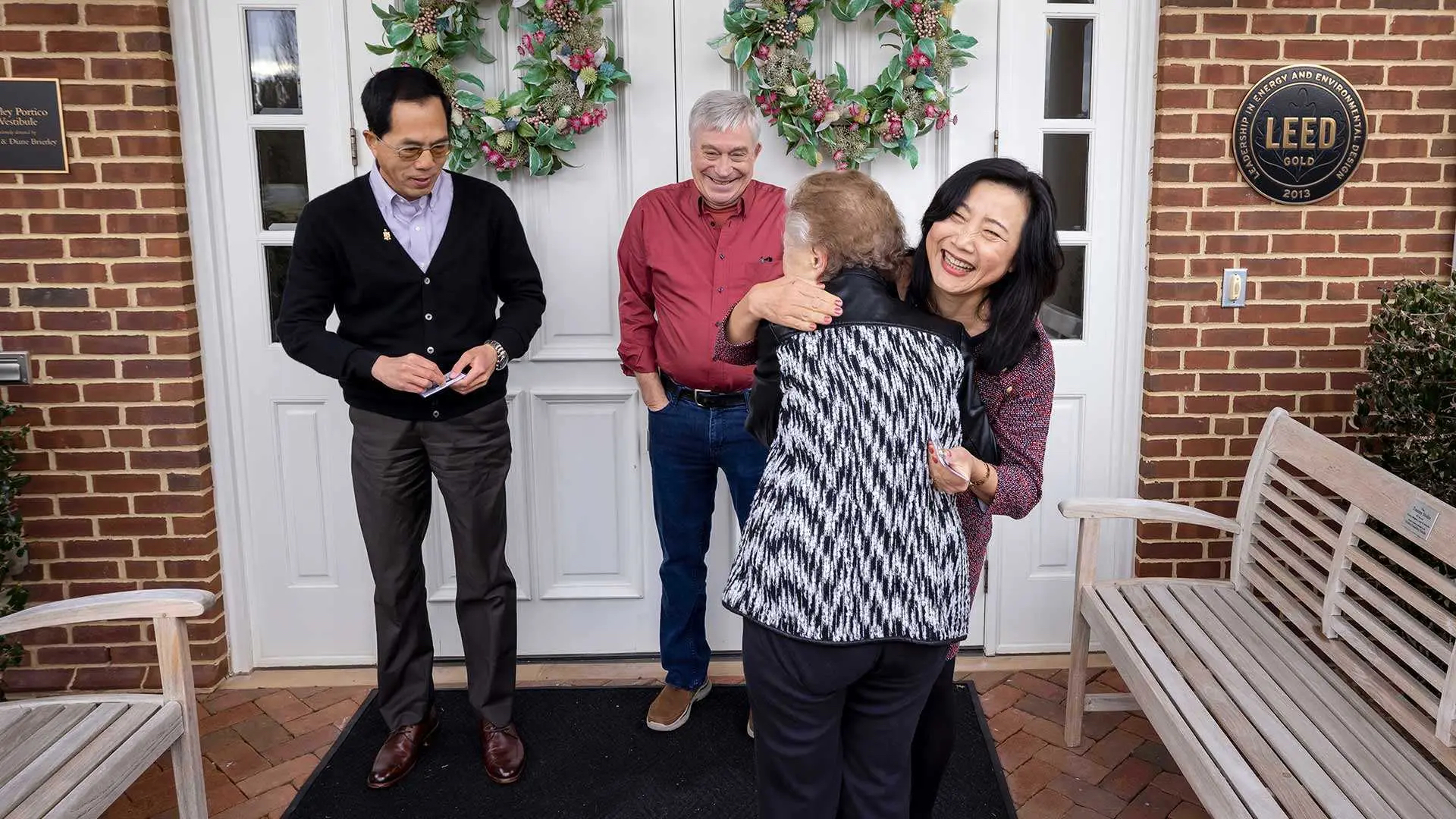 From left, Beibei Li Ph.D. ’98, Distinguished Professor Emerita Elisabeth Gantt and Zairen Sun Ph.D. ’98. A new gift from Li and Sun to the Maryland Promise Scholarship Program honors Gantt's mentorship.  Photos by Stephanie S. Cordle