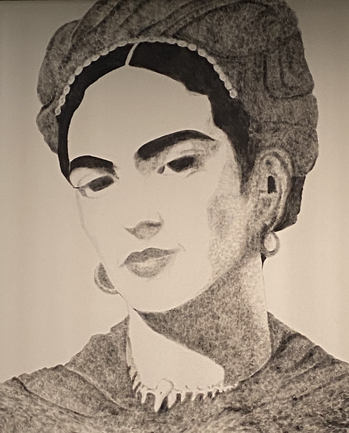 Painting of Frida Kahlo by Edgar Moctezuma. Painting available for viewing in MCB 1123.