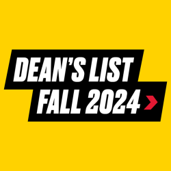 A graphic with bold, all-caps words that say DEAN'S LIST FALL 2024