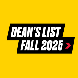 A UMD gold-colored box with bold italic text on a black ribbon that says Dean's List Fall 2025
