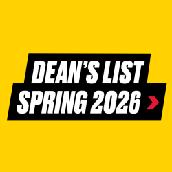 A UMD gold-colored box with bold italic text that says Dean's List Spring 2026