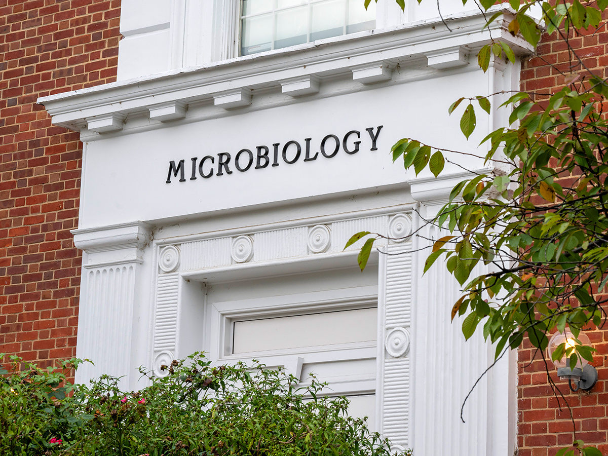 The entrance to the Microbiology Building, location of the CBMG offices.